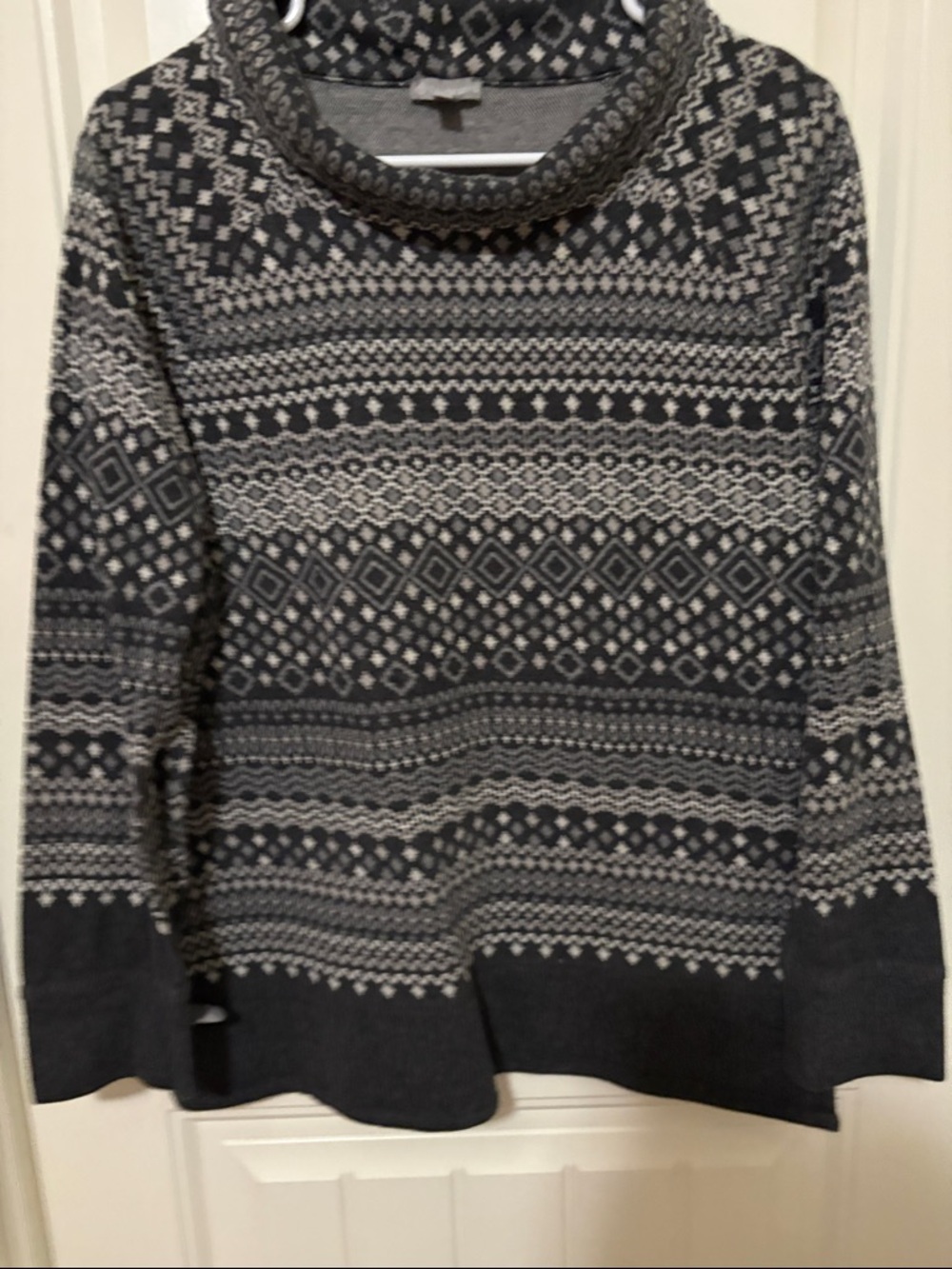 T by Talbots Cozy Nordic Pattern Cowl Neck Sweater - Black & Cream - Picture 3 of 9